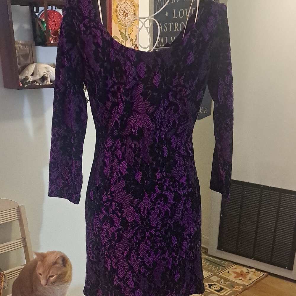 Vintage Y2k Betsey Johnson Collection Velvet Lace Pattern Dress, M